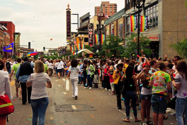 Confetti showers the Twin Cities Pride parade.
